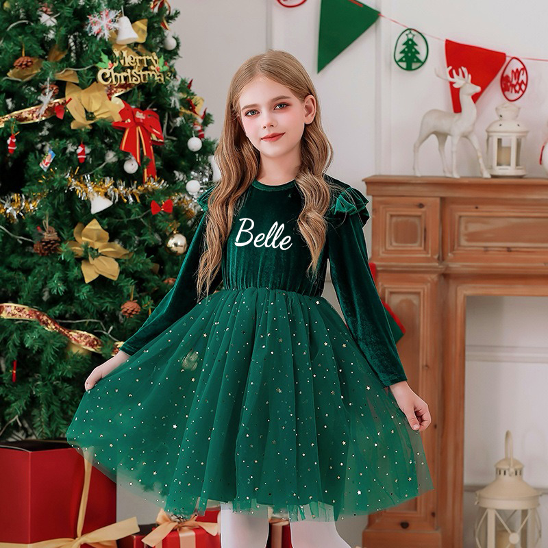 Personalized Gir Long-Sleeved Ruffled Princess Dress| Dress26