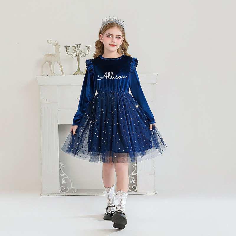 Personalized Gir Long-Sleeved Ruffled Princess Dress| Dress26