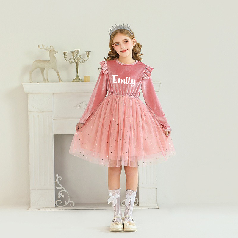 Personalized Gir Long-Sleeved Ruffled Princess Dress| Dress26