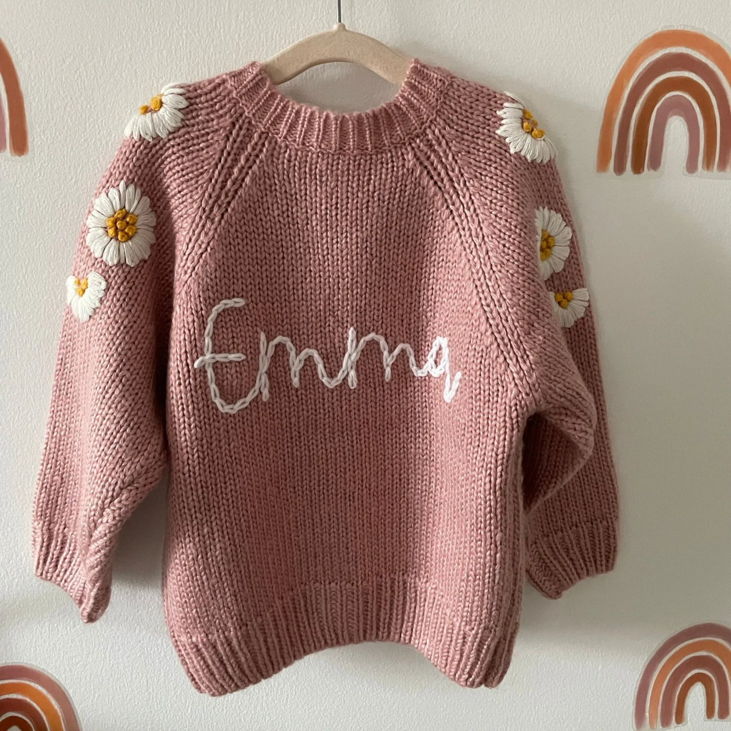 Personalized Baby Hand Embroidered Daisy Cardigan| BBcloth97