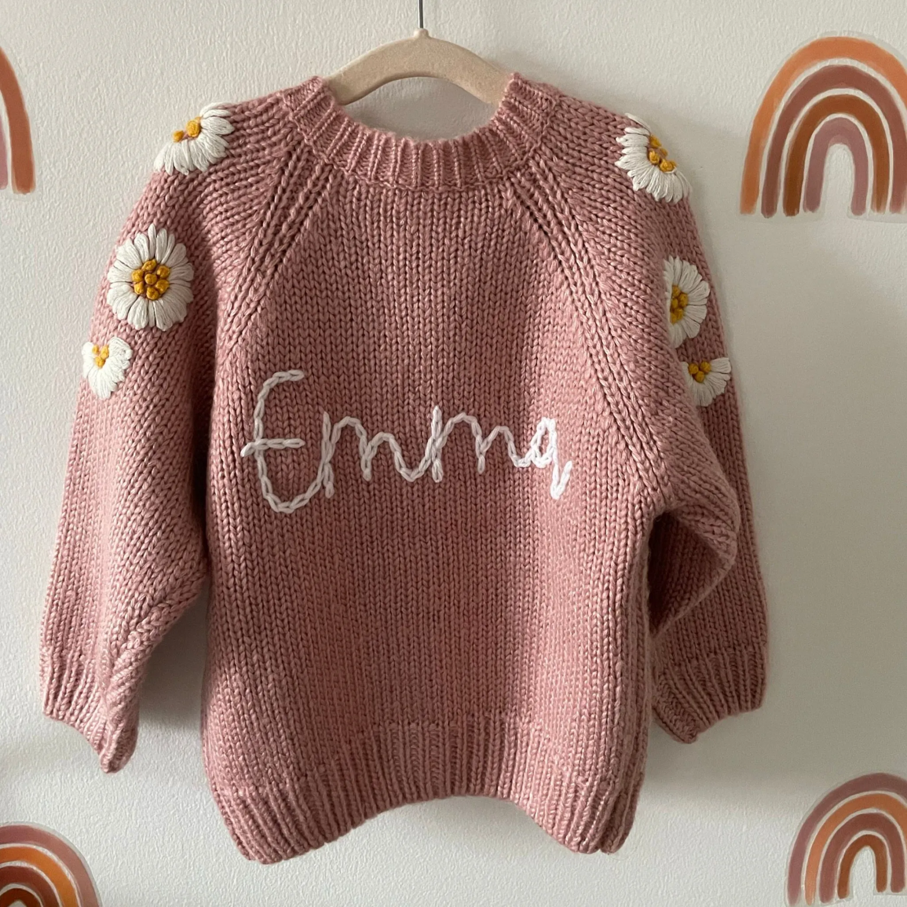 Personalized Baby Hand Embroidered Daisy Cardigan| BBcloth97