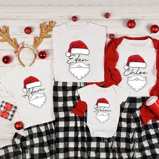 Personalized Family Christmas Santa's Hat Name T-Shirt| Match0425