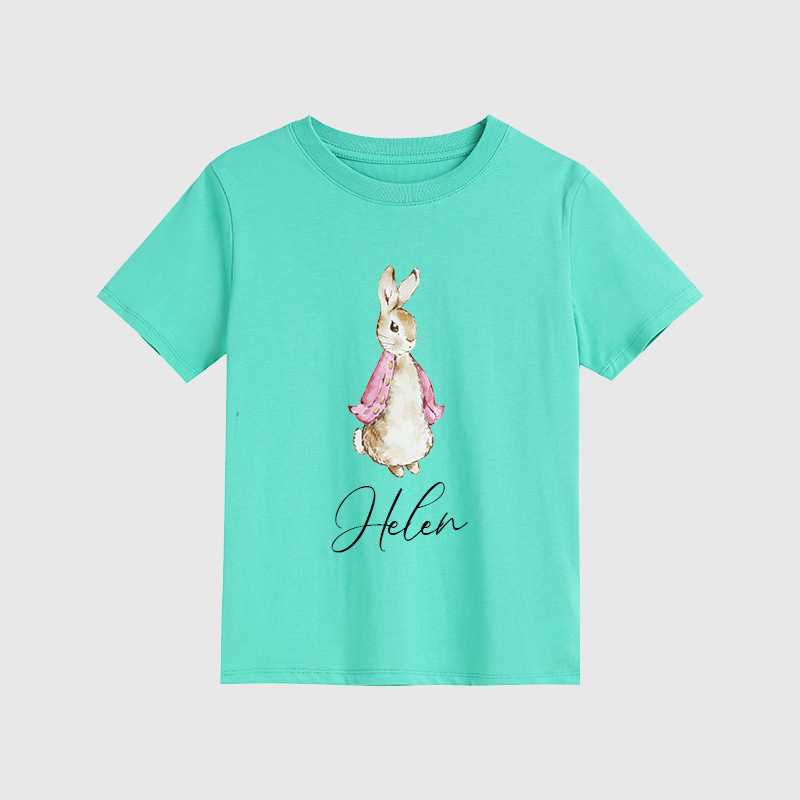 Personalized Kids Blue & Pink Rabbit T-Shirt| Cloth122