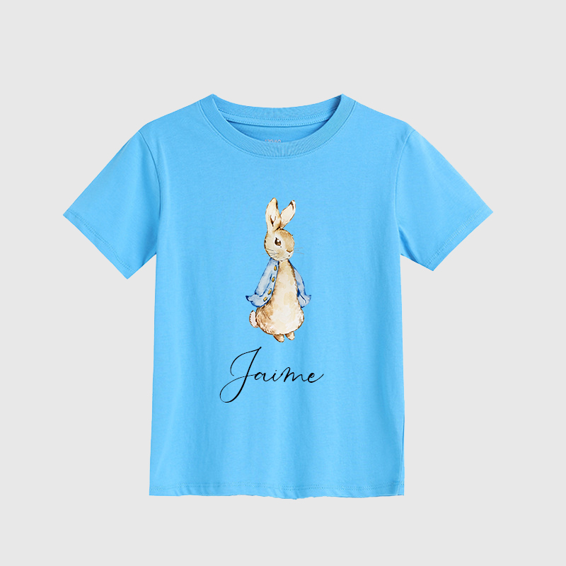 Personalized Kids Blue & Pink Rabbit T-Shirt| Cloth122