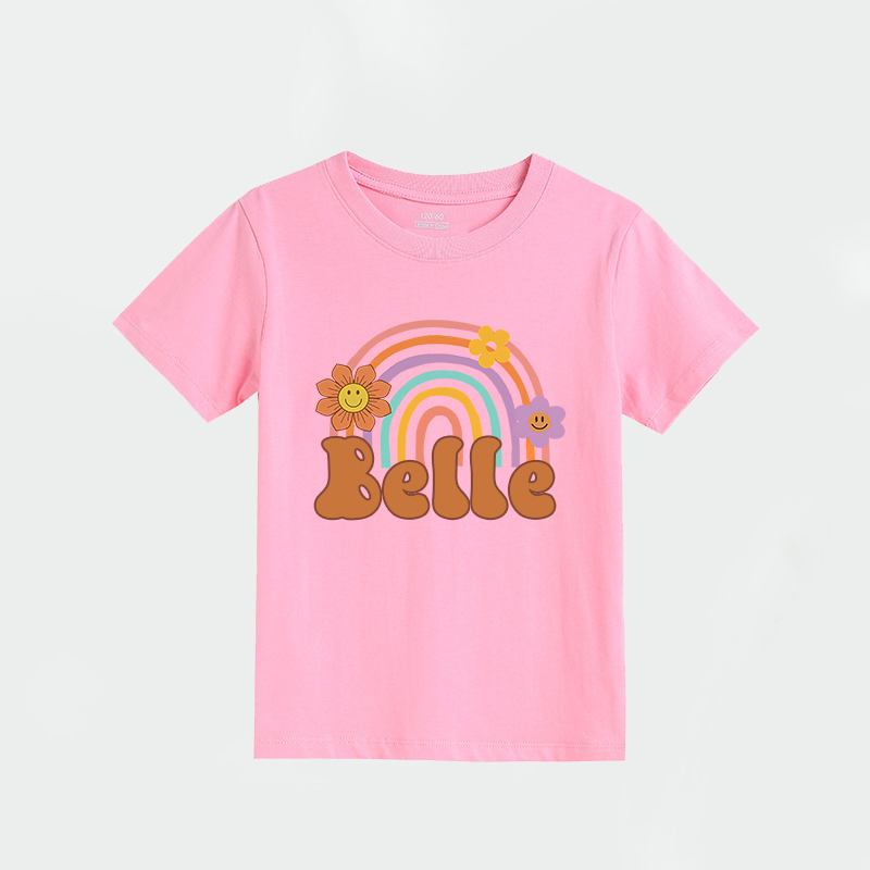Personalized Girl Retro Rainbow Cozy T-Shirt| Cloth1435