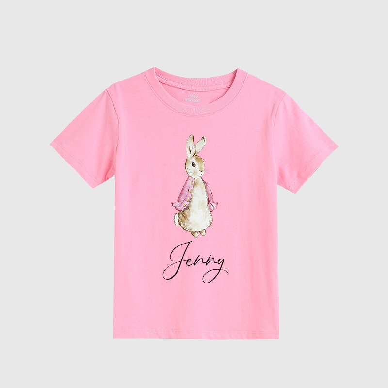 Personalized Kids Blue & Pink Rabbit T-Shirt| Cloth122