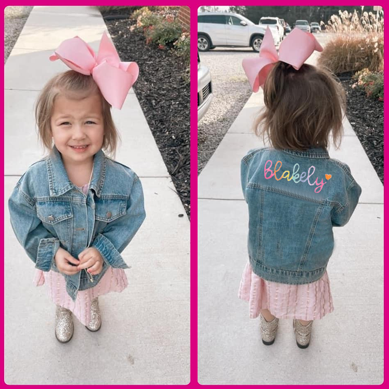 Personalized Kids Rainbow Embroidered Denim Jacket| Cloth162