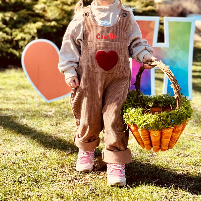 Personalized Kids Corduroy Embroidered Overalls| Pants02