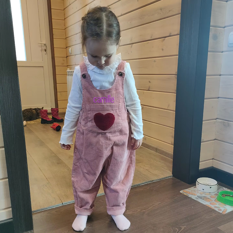 Personalized Kids Corduroy Embroidered Overalls| Pants02