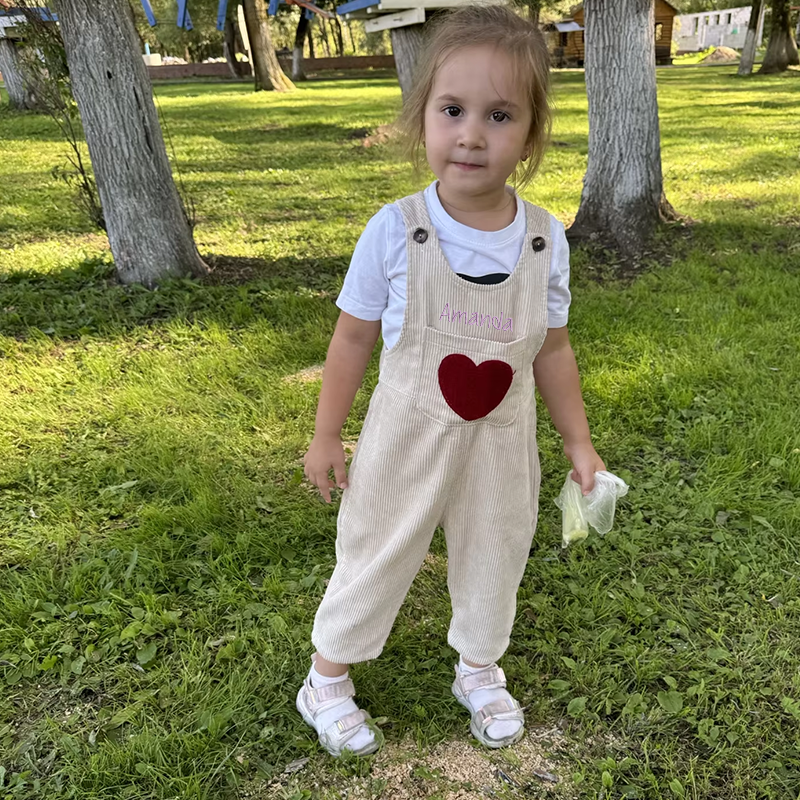 Personalized Kids Corduroy Embroidered Overalls| Pants02