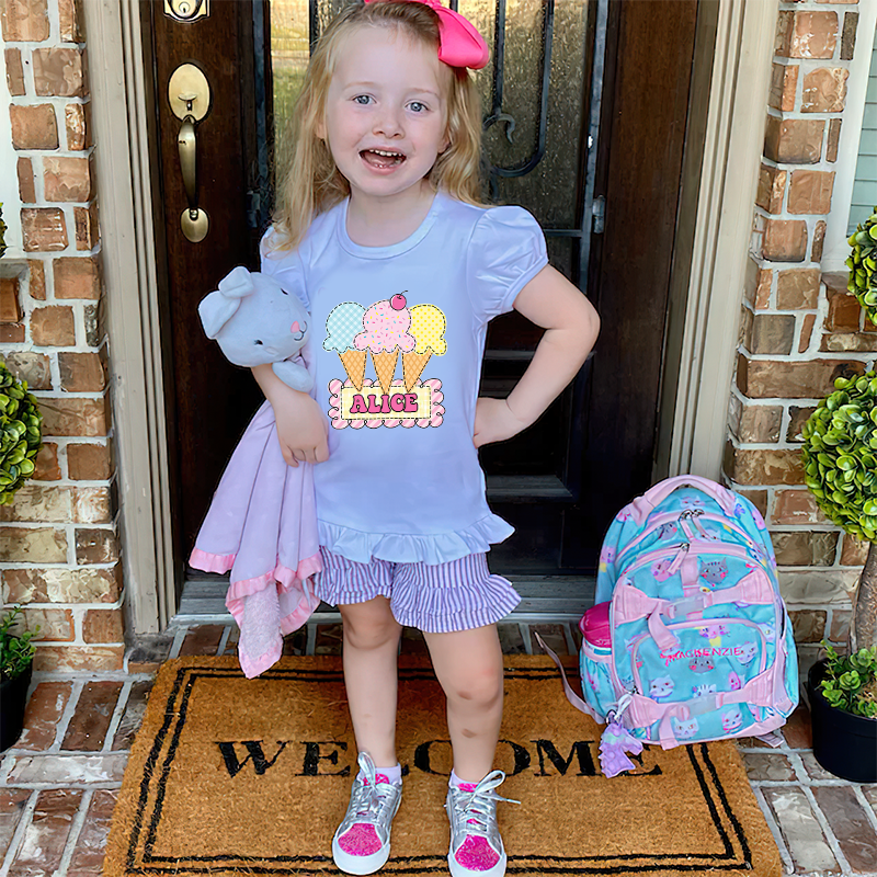Personalized Girls Short Sleeve Ruffle Shirt| Cloth142