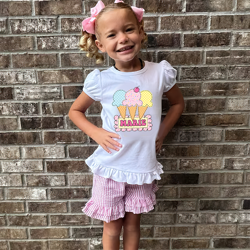 Personalized Girls Short Sleeve Ruffle Shirt| Cloth142