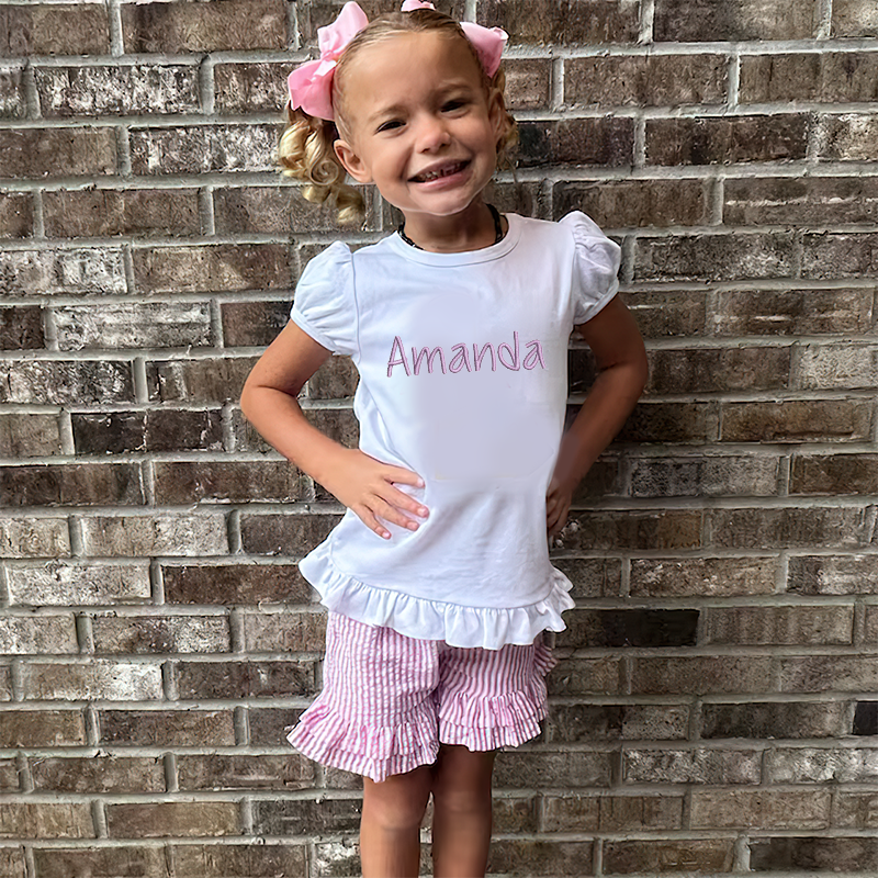 Personalized Girls Embroidered Short Sleeve Ruffle Shirt| Cloth141