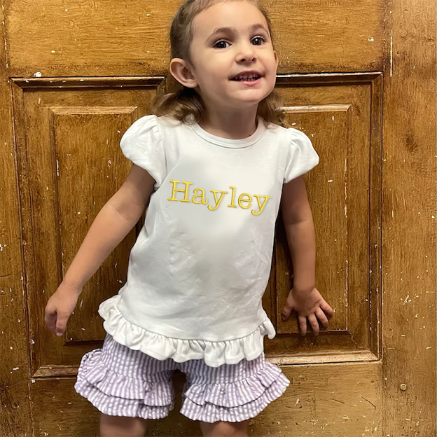Personalized Girls Embroidered Short Sleeve Ruffle Shirt| Cloth141