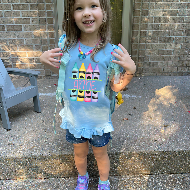 Personalized Girls Crayon Short Sleeve Ruffle Shirt| Cloth143