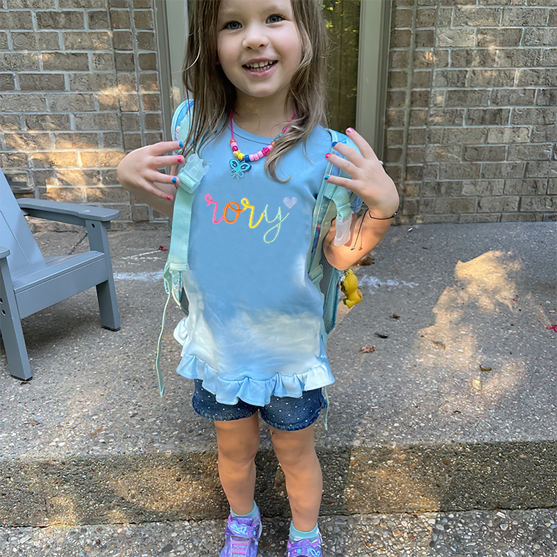 Personalized Girls Rainbow Short Sleeve Ruffle Shirt| Cloth145