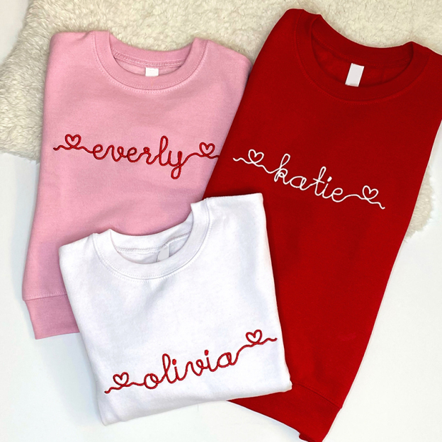 Personalized Kid Embroidered Valentine's Day Sweatshirt| Cloth215
