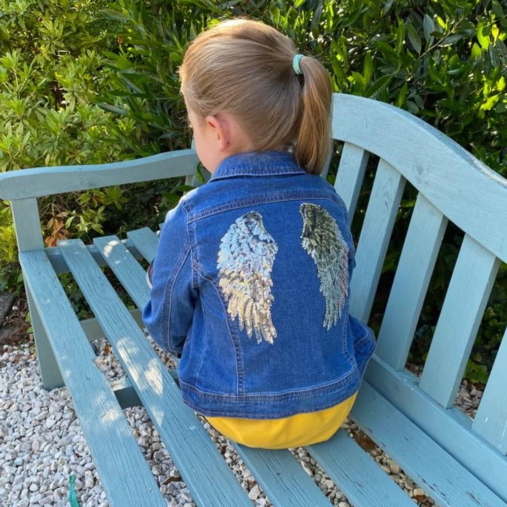 Personalized Kids Angel Wing Patch Denim Jacket| Cloth208