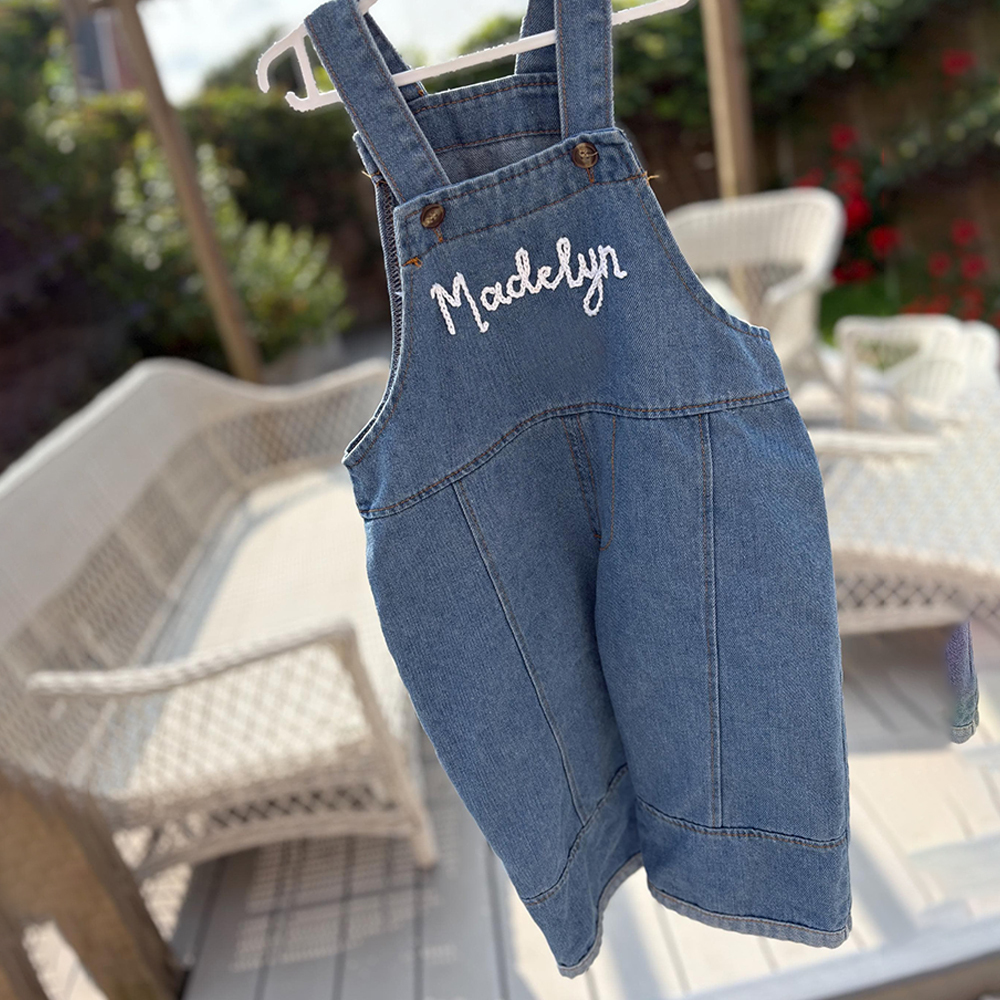 Personalized Kids Hand Embroidered  Denim Overalls| Pants24