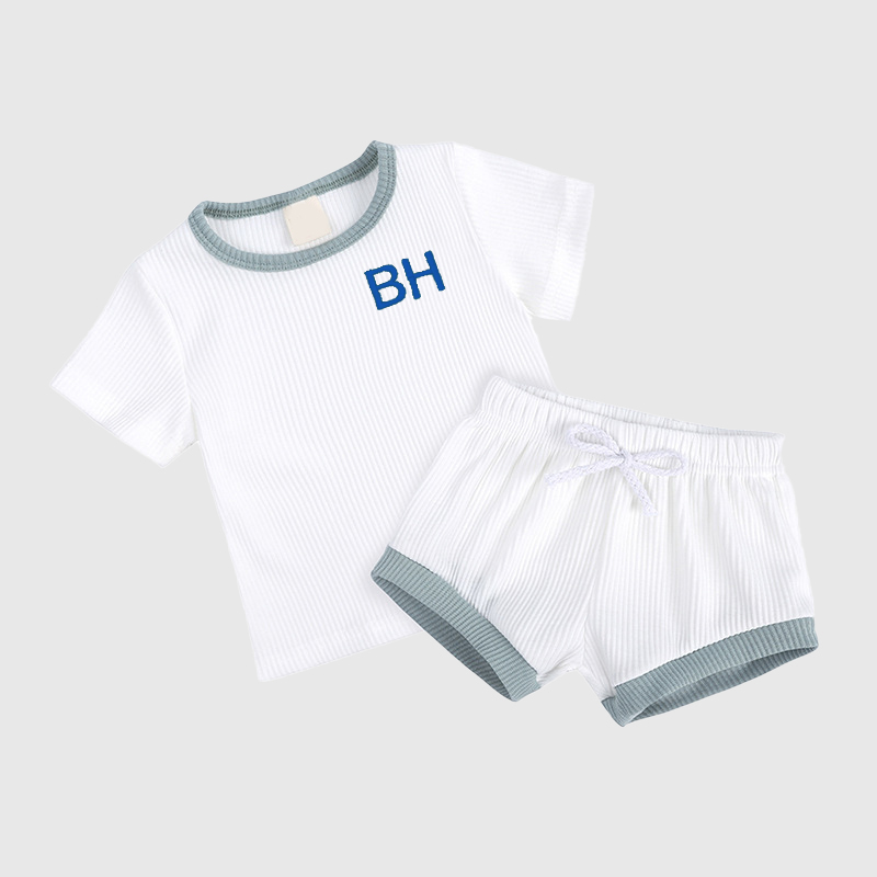 Personalized Kids Initials Ribbed Toddler Shorts Set| Cloth154