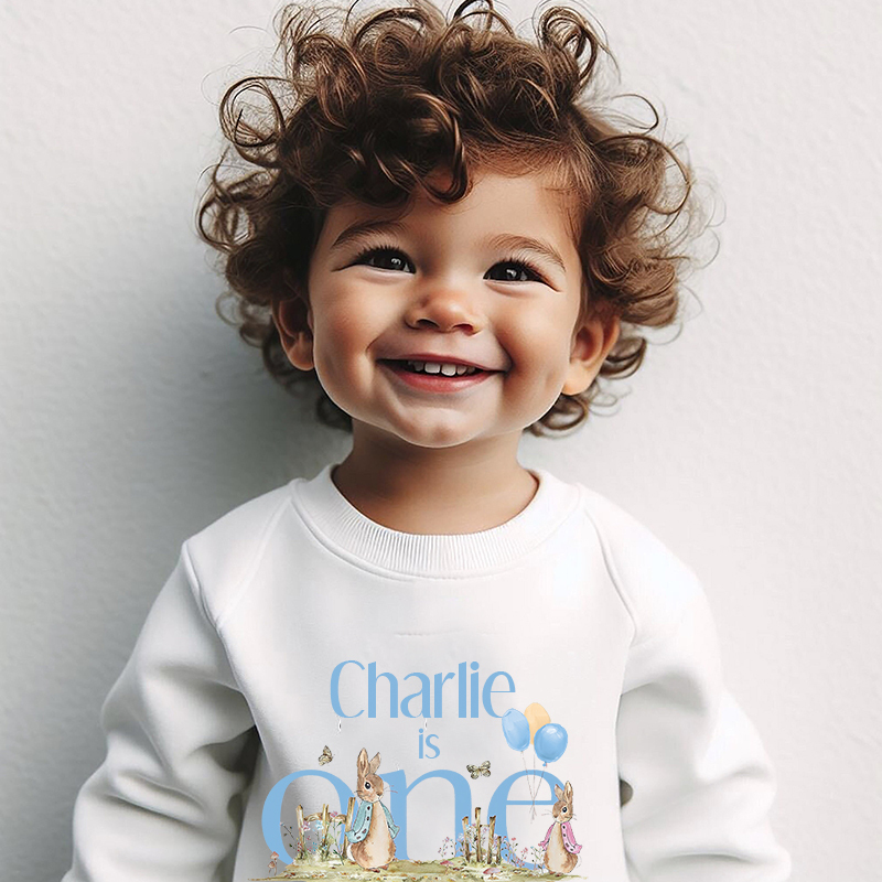 Personalized Baby First Birthday Rabbit Sweatshirt Romper| BBcloth8201