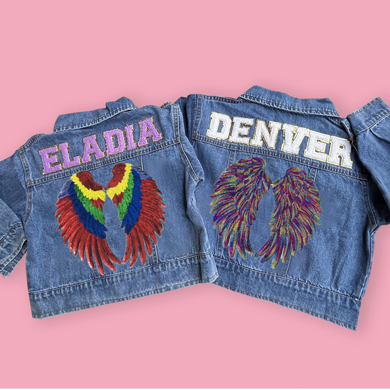 Personalized Kids Angel Wing Patch Denim Jacket| Cloth208