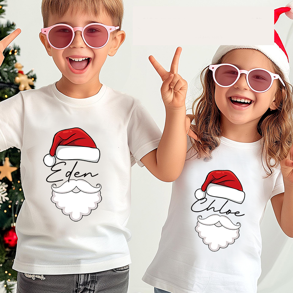 Personalized Family Christmas Santa's Hat Name T-Shirt| Match0425