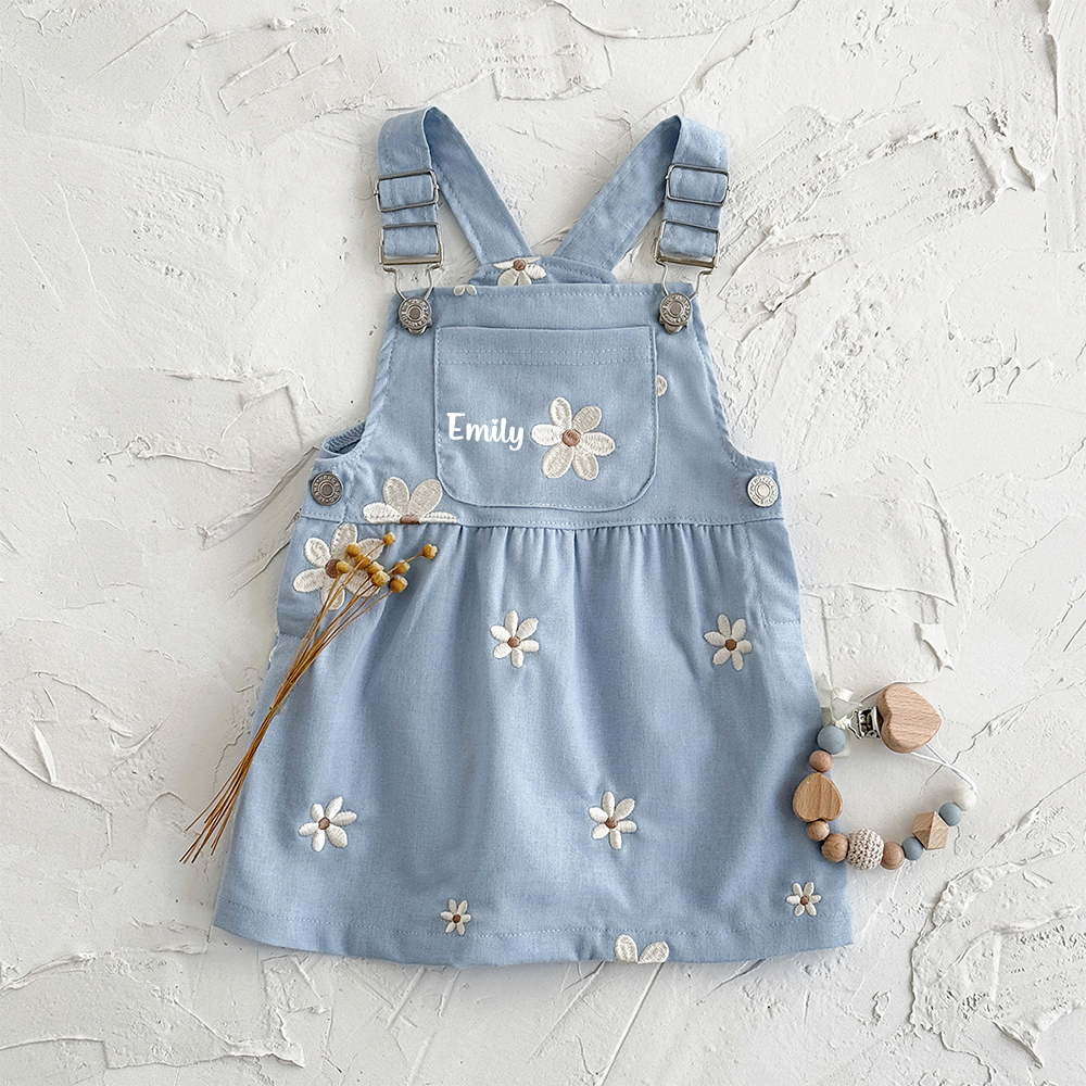 Personalized Girl Embroidered Flower Suspender Dress| Dress45