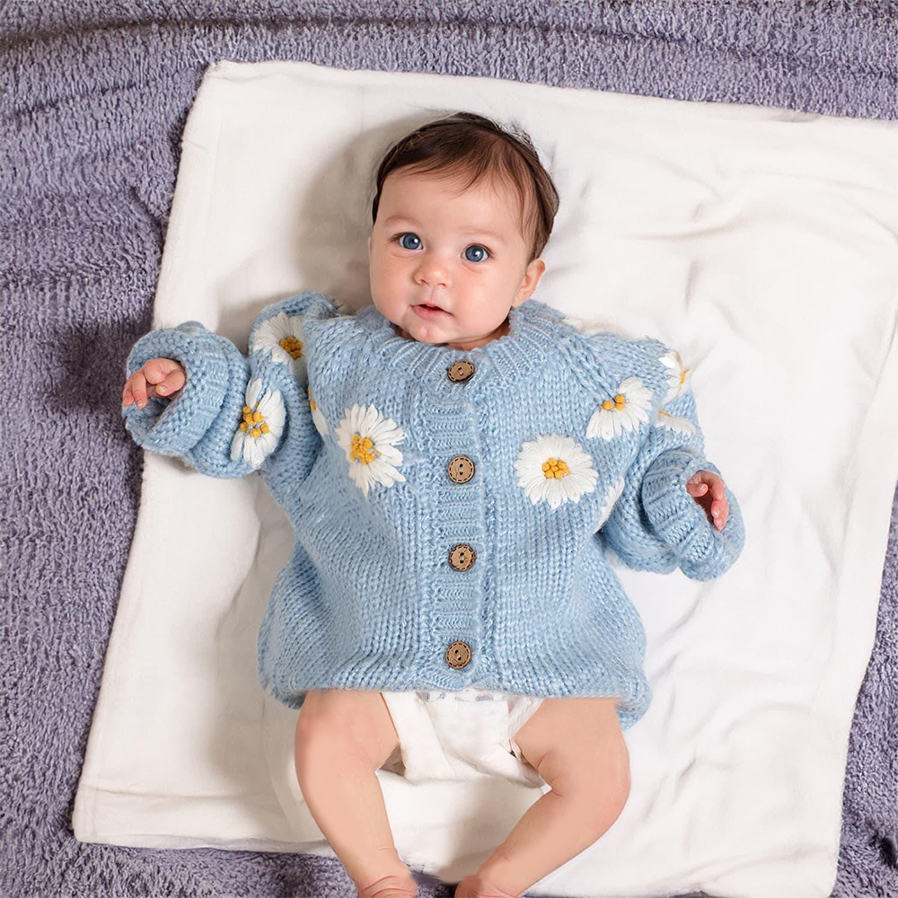 Personalized Baby Hand Embroidered Daisy Cardigan| Cloth241