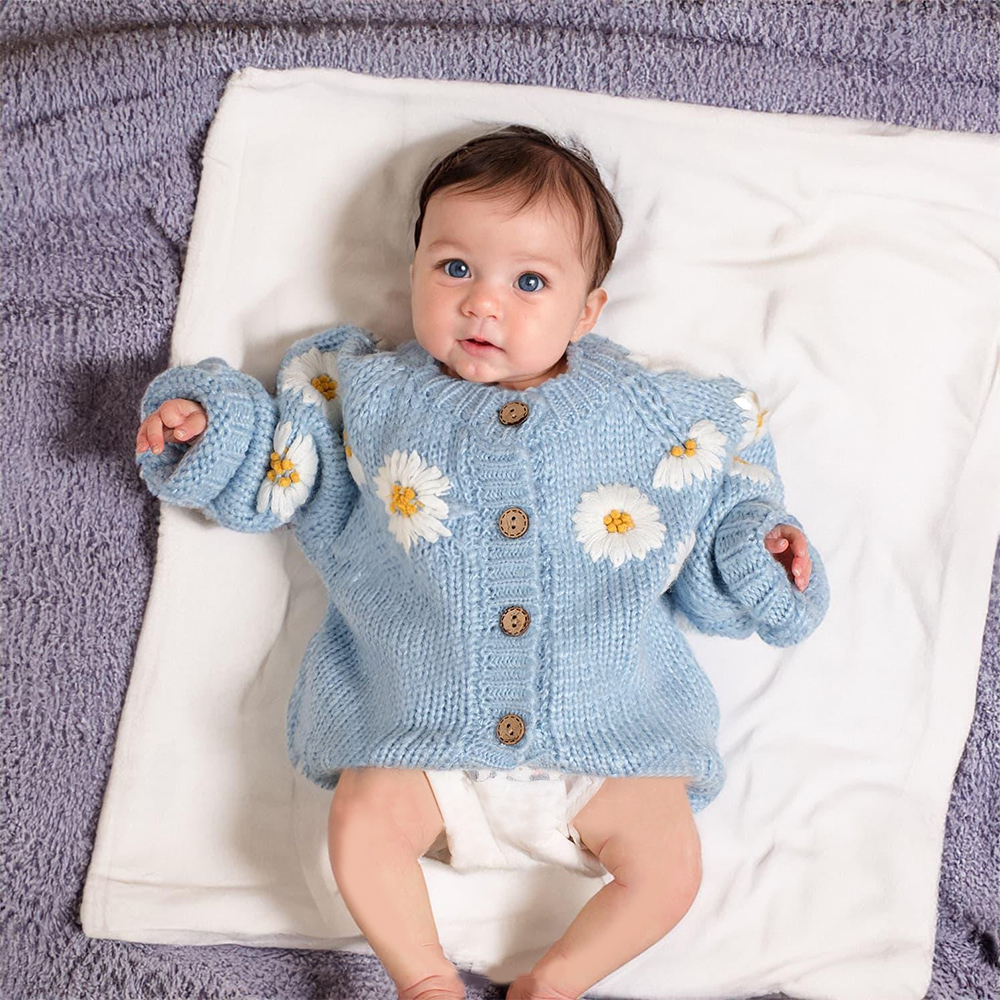 Personalized Baby Hand Embroidered Daisy Cardigan| Cloth241