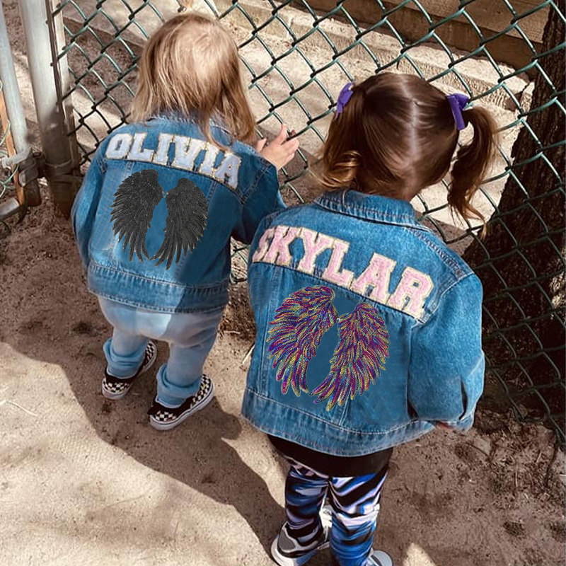 Personalized Kids Angel Wing Patch Denim Jacket| Cloth208