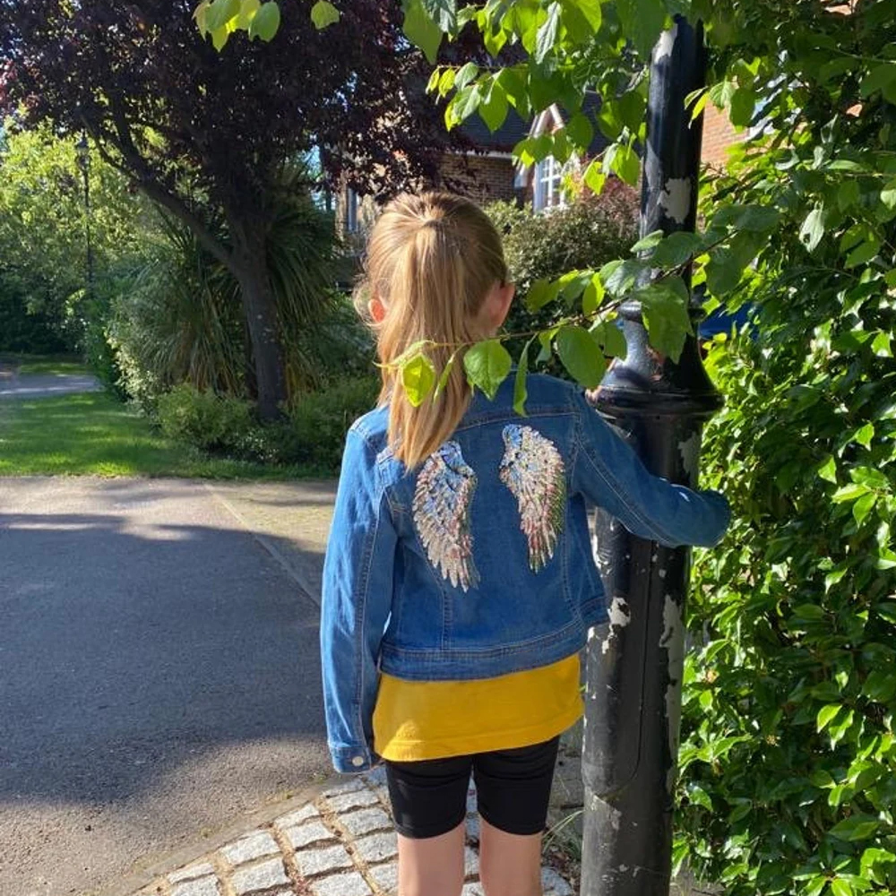 Personalized Kids Angel Wing Patch Denim Jacket| Cloth208