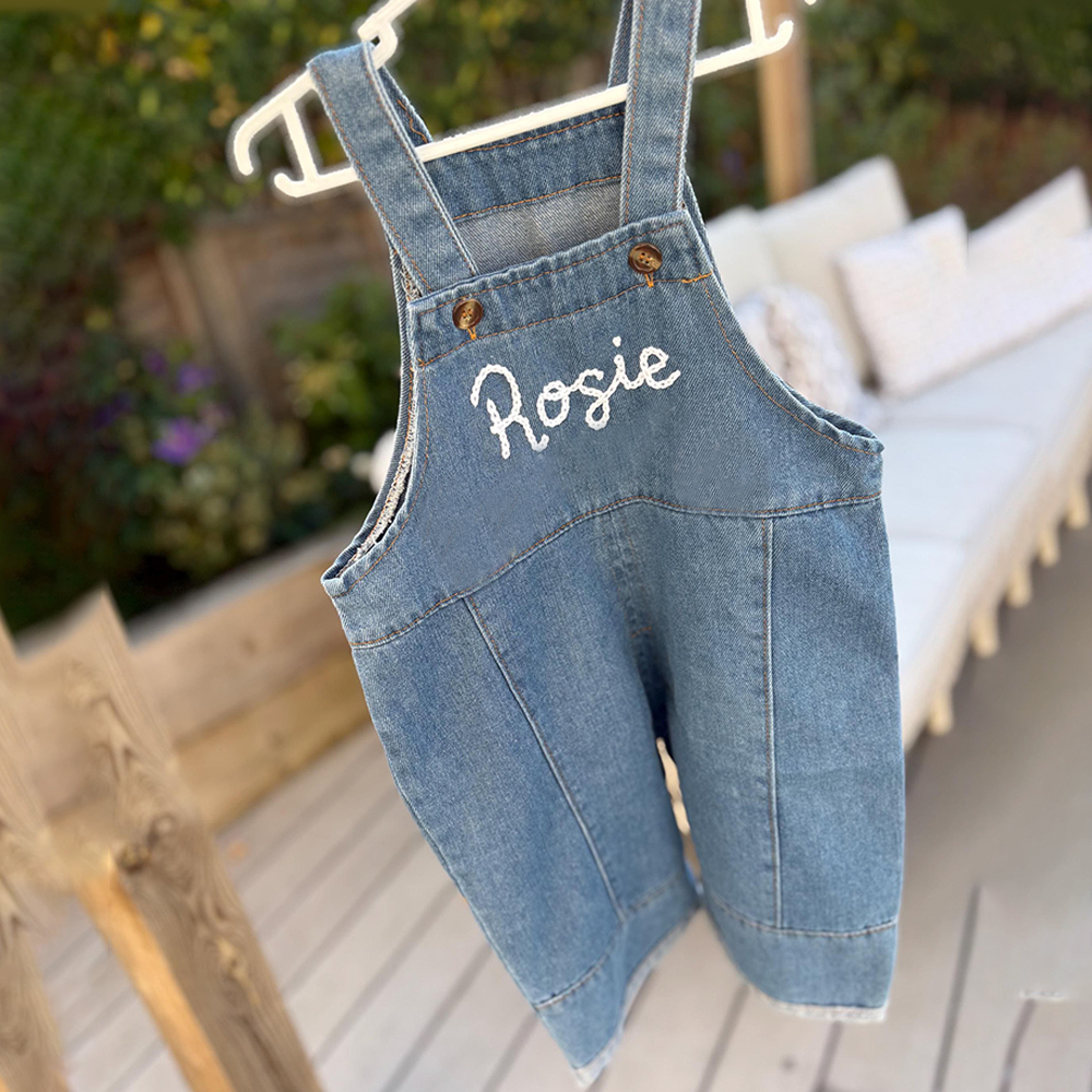 Personalized Kids Hand Embroidered  Denim Overalls| Pants24