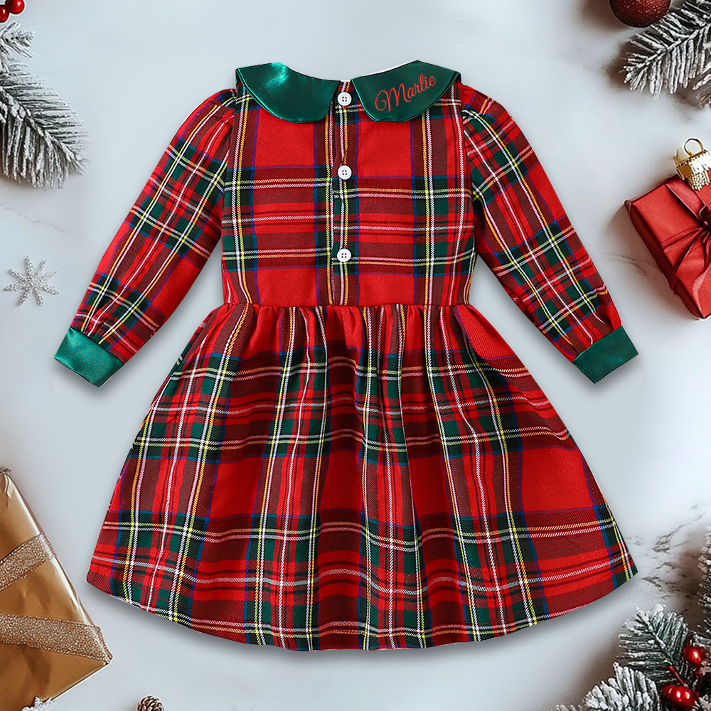 Personalized Girl Christmas Big Bow Doll Collar Dress|YESMC06