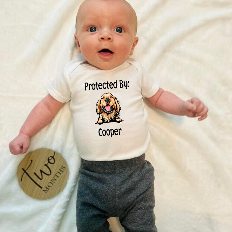 Personalized Baby Protected By Dog Onesie| BBCloth16