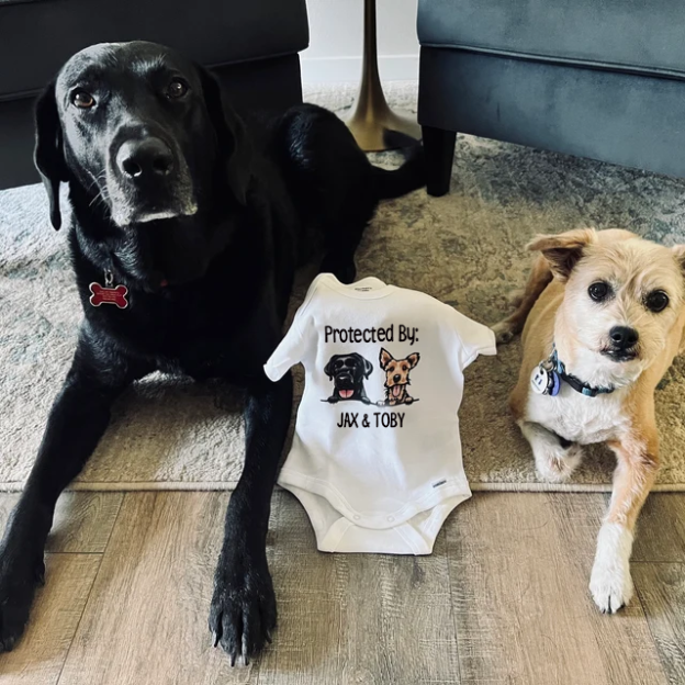 Personalized Baby Protected By Dog Onesie| BBCloth16