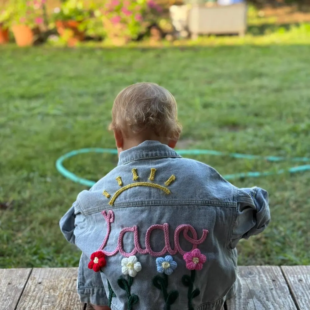 Personalized Kid Hand Knitted Denim Jacket| Cloth217