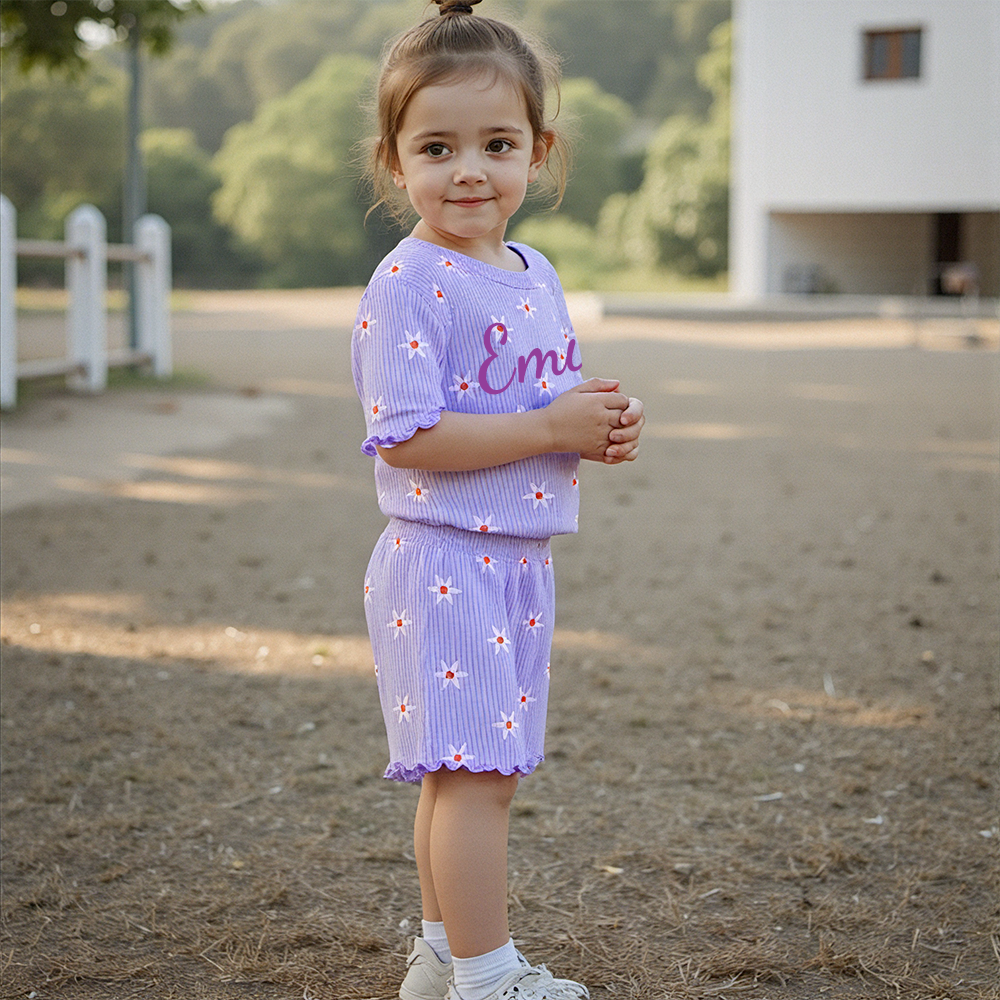 Personalized Girl Summer Floral Toddler Shorts Set| Cloth220