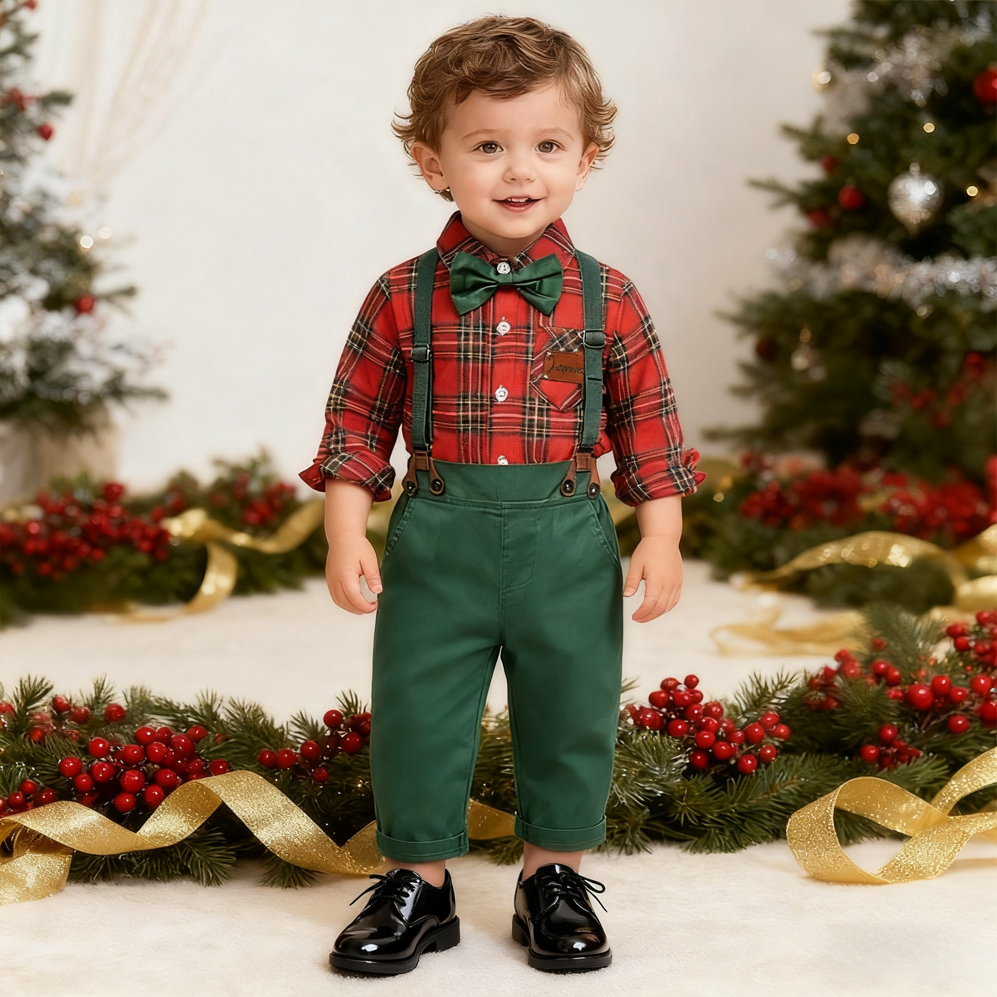 Personalized Leather Patch Boy Christmas Retro Outfit| YESMC24
