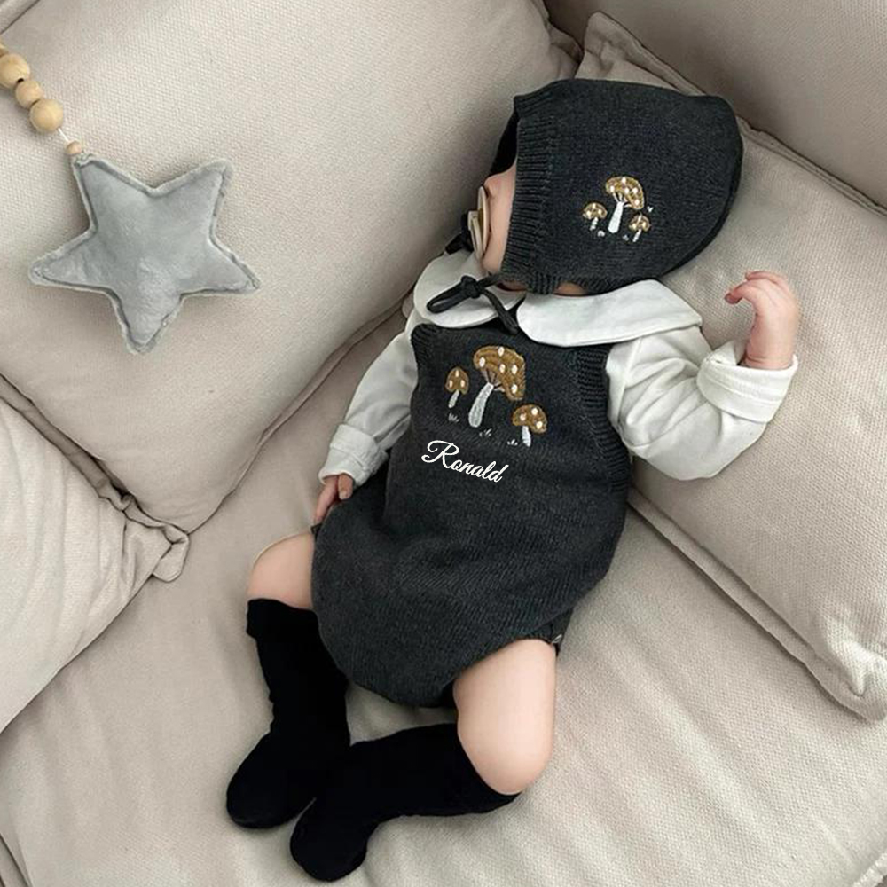 Personalized Baby Embroidered Knitted Romper with Hat| BBcloth109