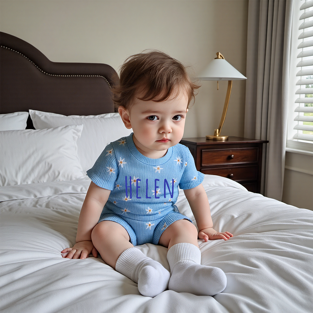 Personalized Girl Summer Floral Toddler Shorts Set| Cloth220