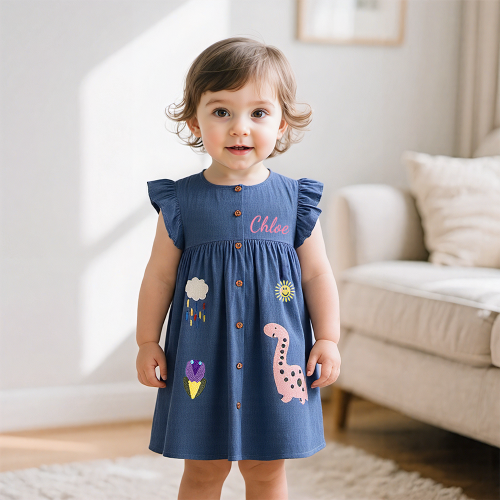Personalized Girls Monogrammed Denim Dress| Dress20