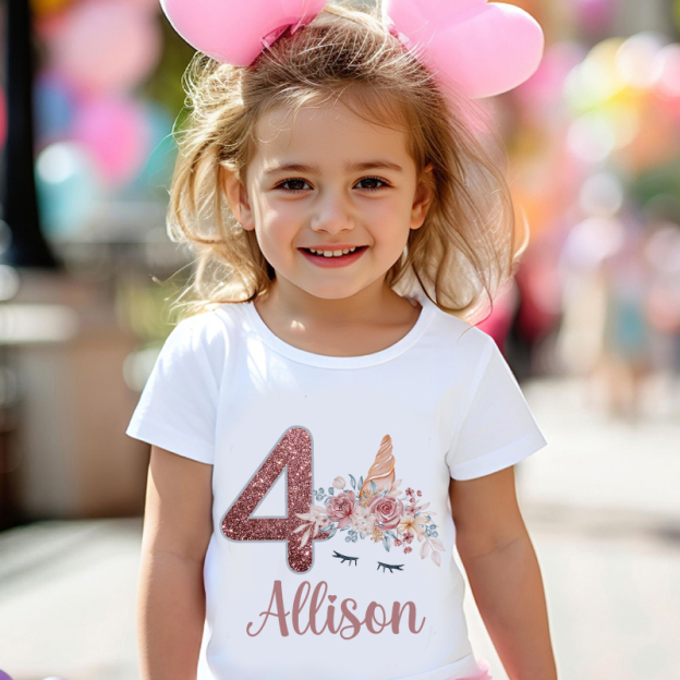Personalized Girl Unicorn Birthday Party T-Shirt| Cloth1448