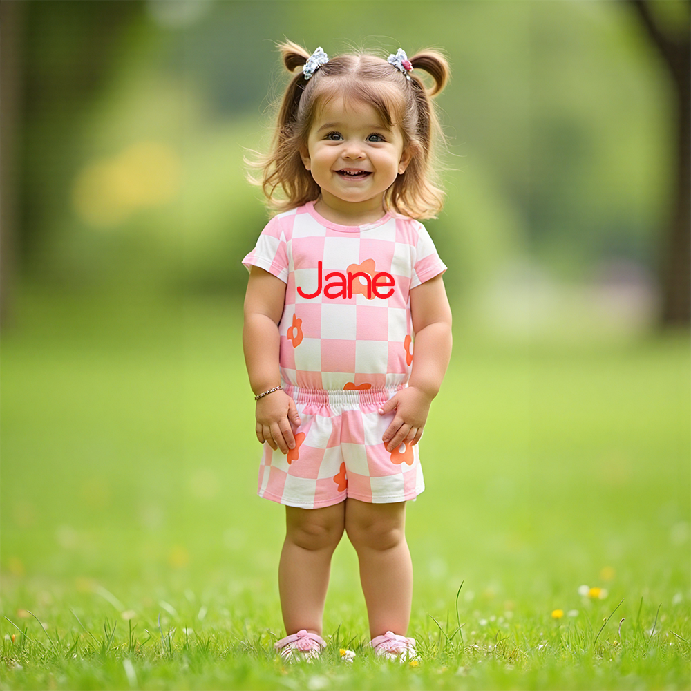 Personalized Girl Summer Floral Toddler Shorts Set| Cloth220