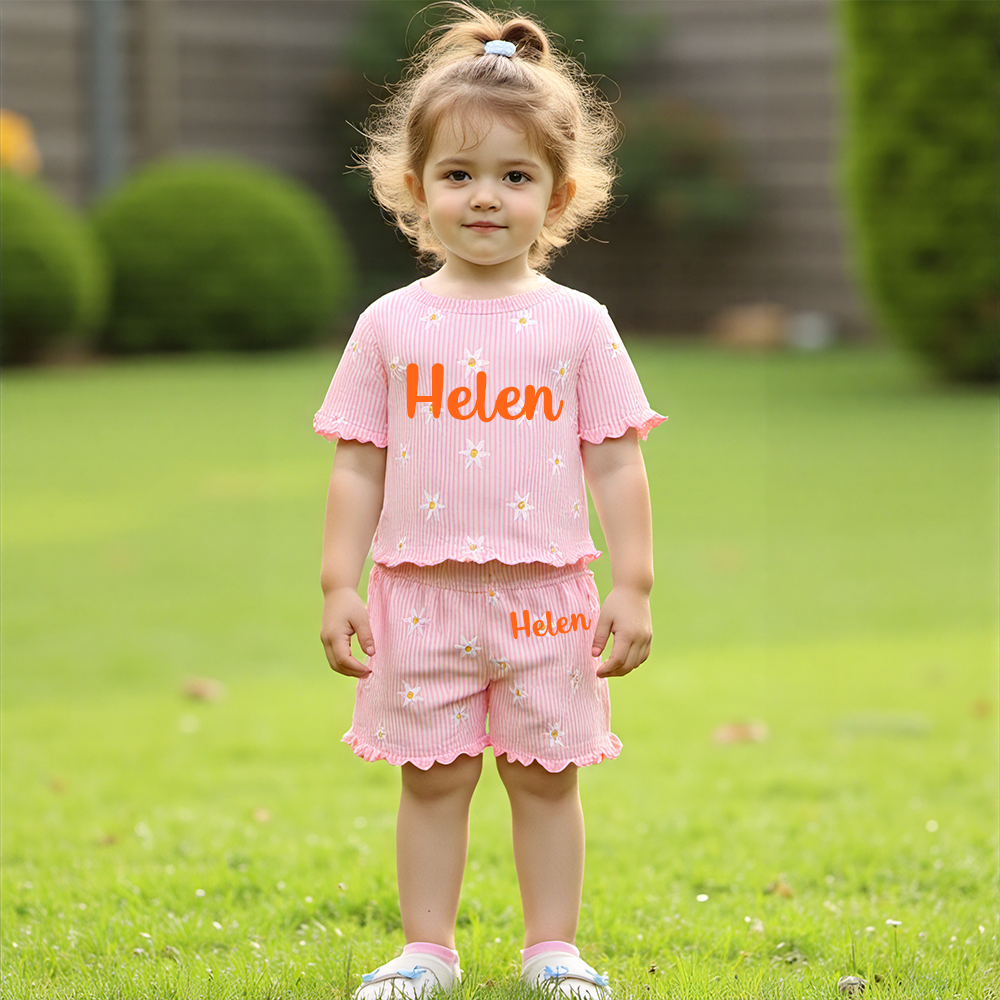 Personalized Girl Summer Floral Toddler Shorts Set| Cloth220
