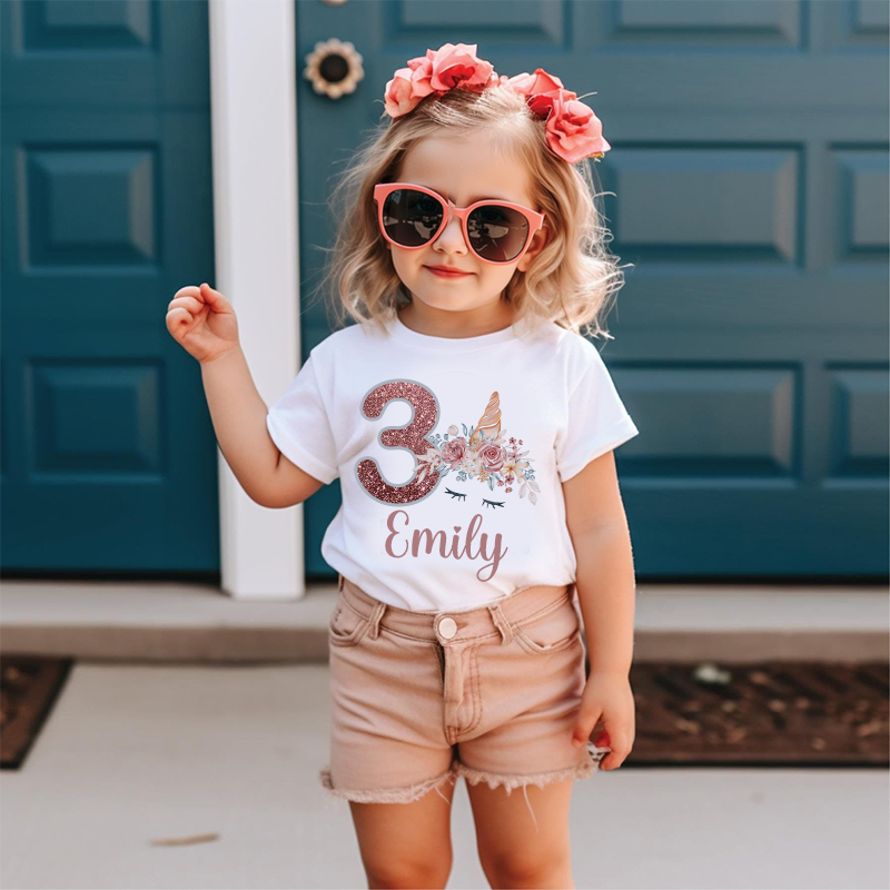 Personalized Girl Unicorn Birthday Party T-Shirt| Cloth1448