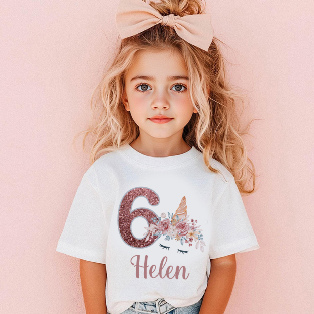 Personalized Girl Unicorn Birthday Party T-Shirt| Cloth1448