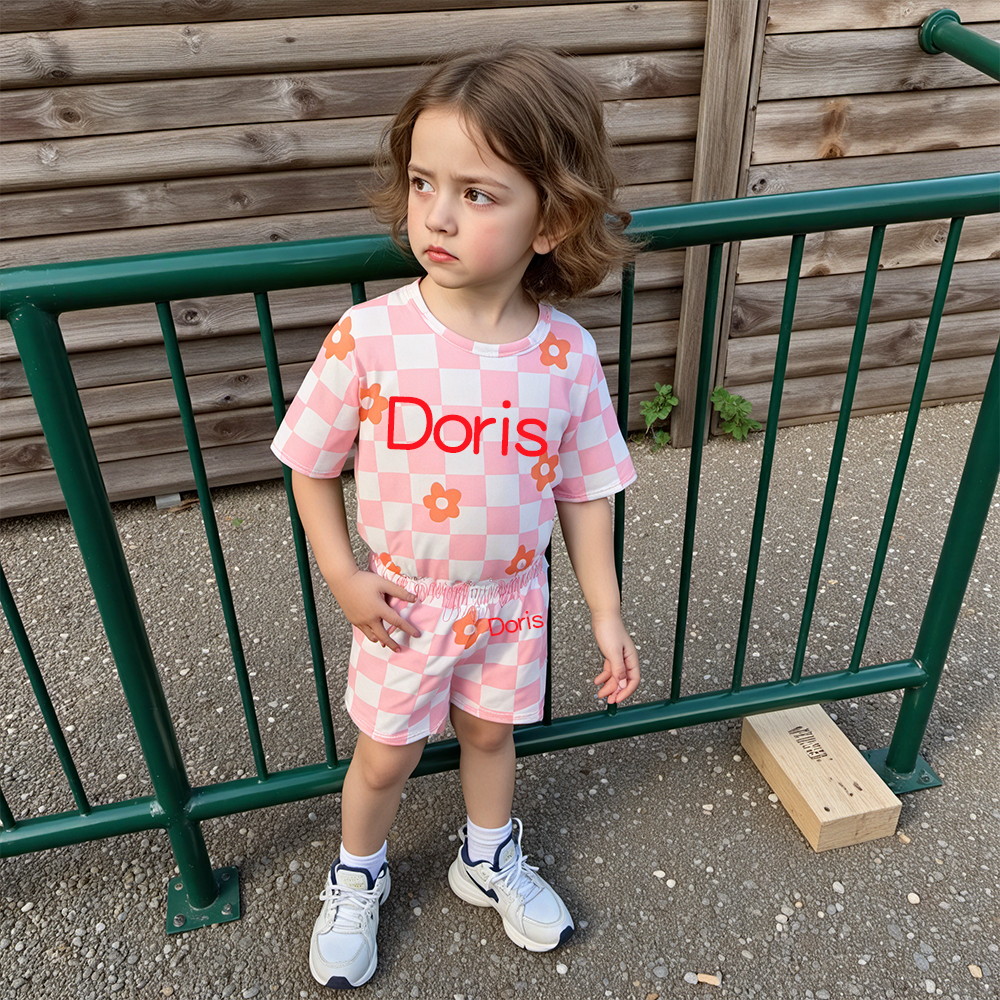 Personalized Girl Summer Floral Toddler Shorts Set| Cloth220