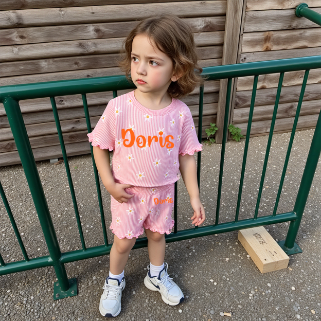 Personalized Girl Summer Floral Toddler Shorts Set| Cloth220