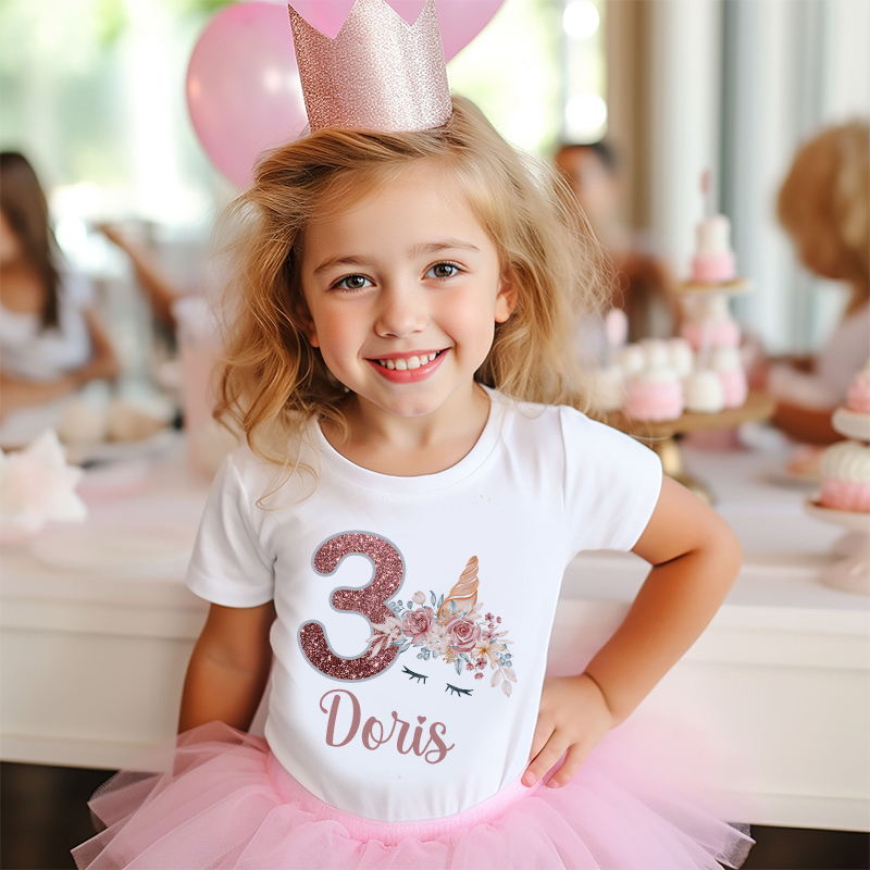 Personalized Girl Unicorn Birthday Party T-Shirt| Cloth1448